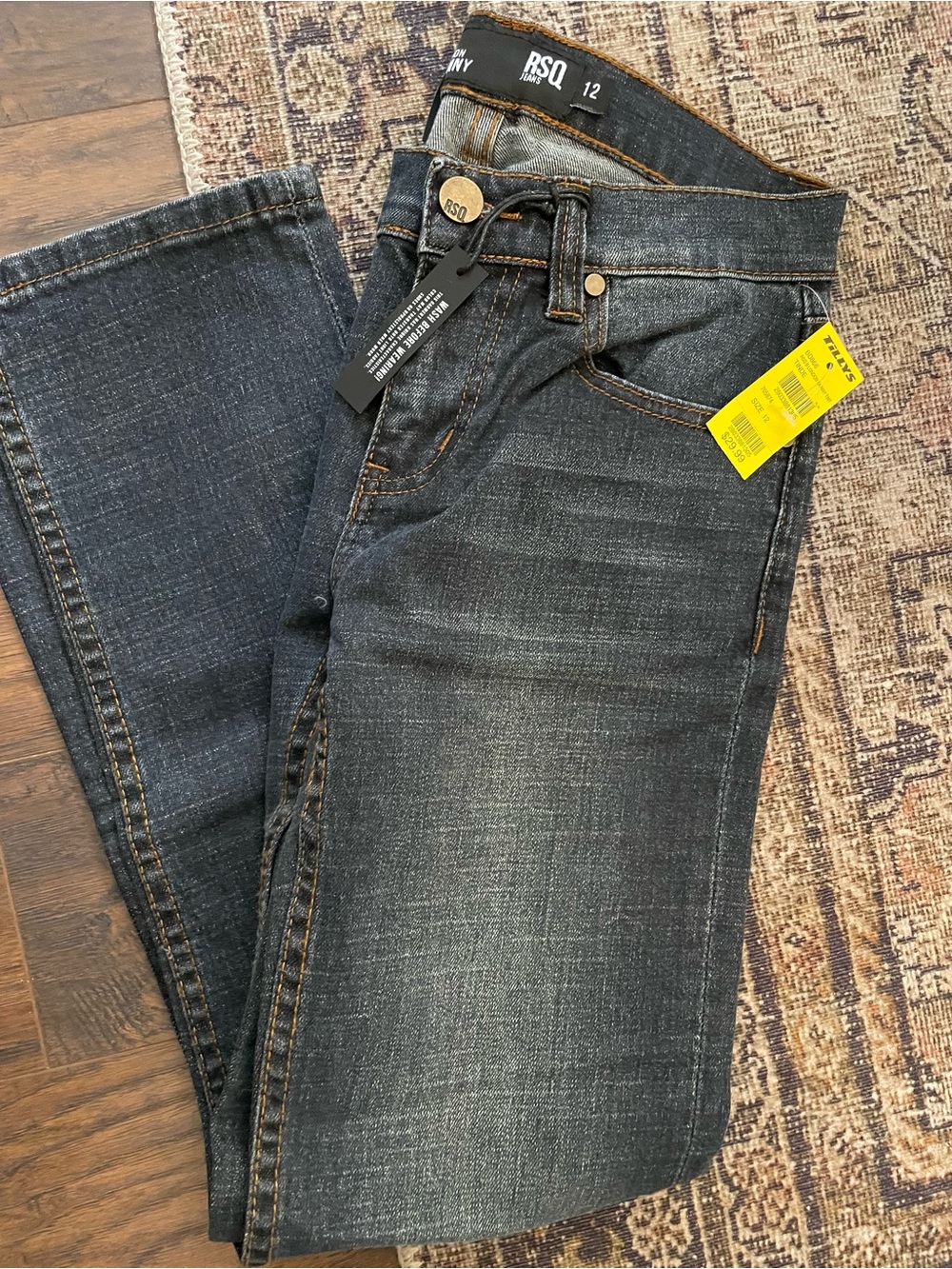 RSQ Boys Skinny Leg Jeans in Dark Indigo with Contrast Stitching